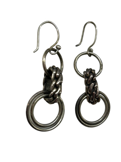 Silvertone Pierced Fish Hook Earrings Circles 1.5" Drop Dangle