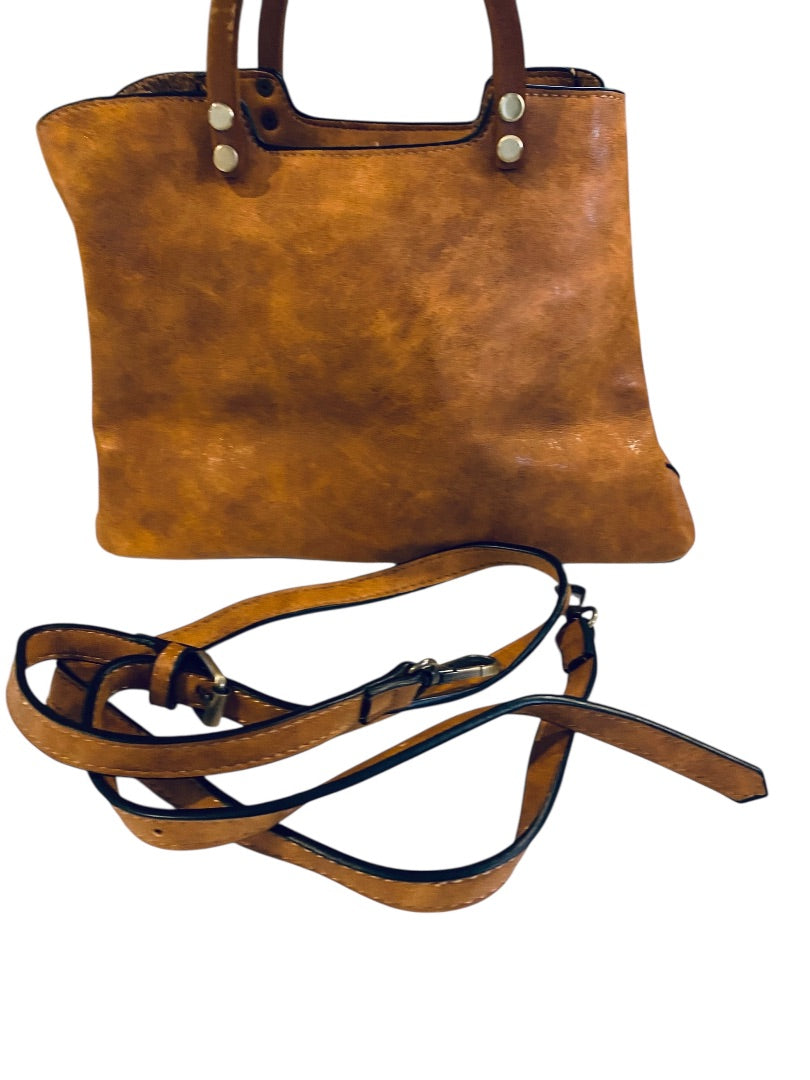 Joy Susan Angie Vintage Satchel Detachable Strap Wooden Handle Vegan Leather