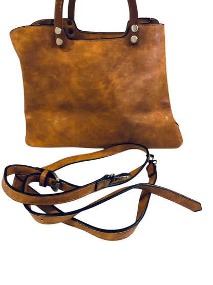 Joy Susan Angie Vintage Satchel Detachable Strap Wooden Handle Vegan Leather