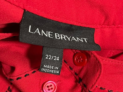 22/24 Lane Bryant Long Sleeve Blouse Shirt Red Contrast Stitch Womens
