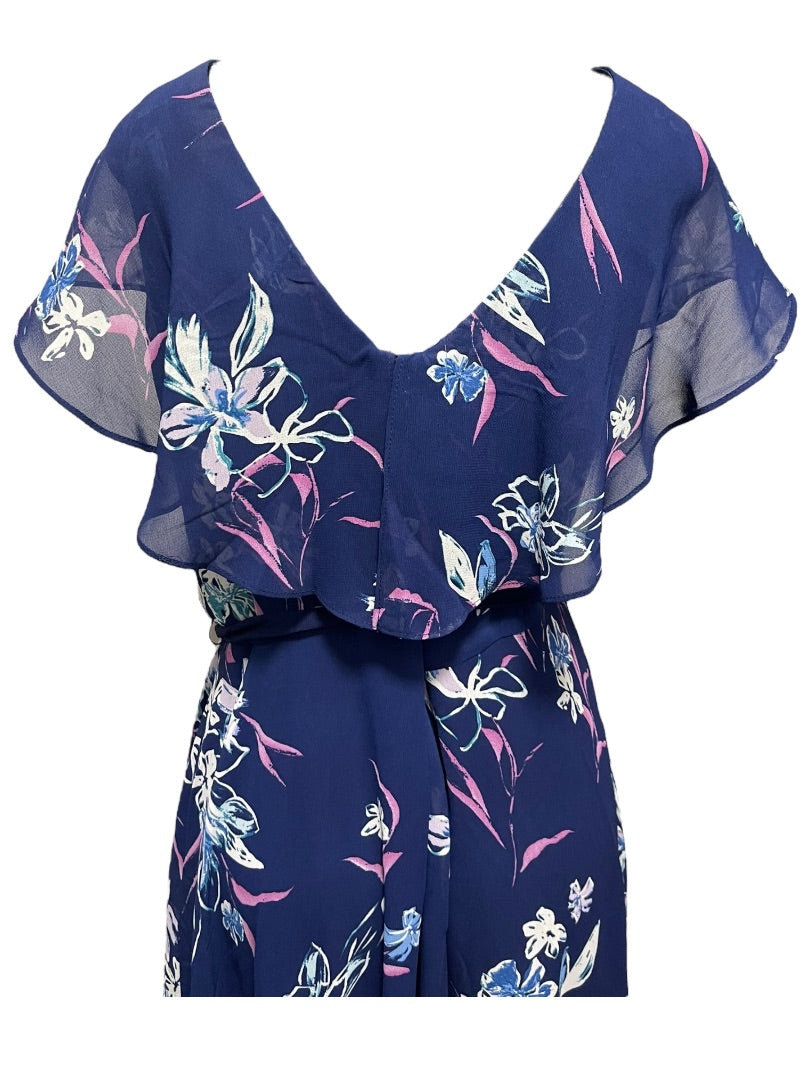 Size 24 Lane Bryant Floral Lined Split Flutter Sleeve Midi Dress Zipper Tie