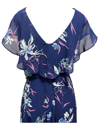 Size 24 Lane Bryant Floral Lined Split Flutter Sleeve Midi Dress Zipper Tie