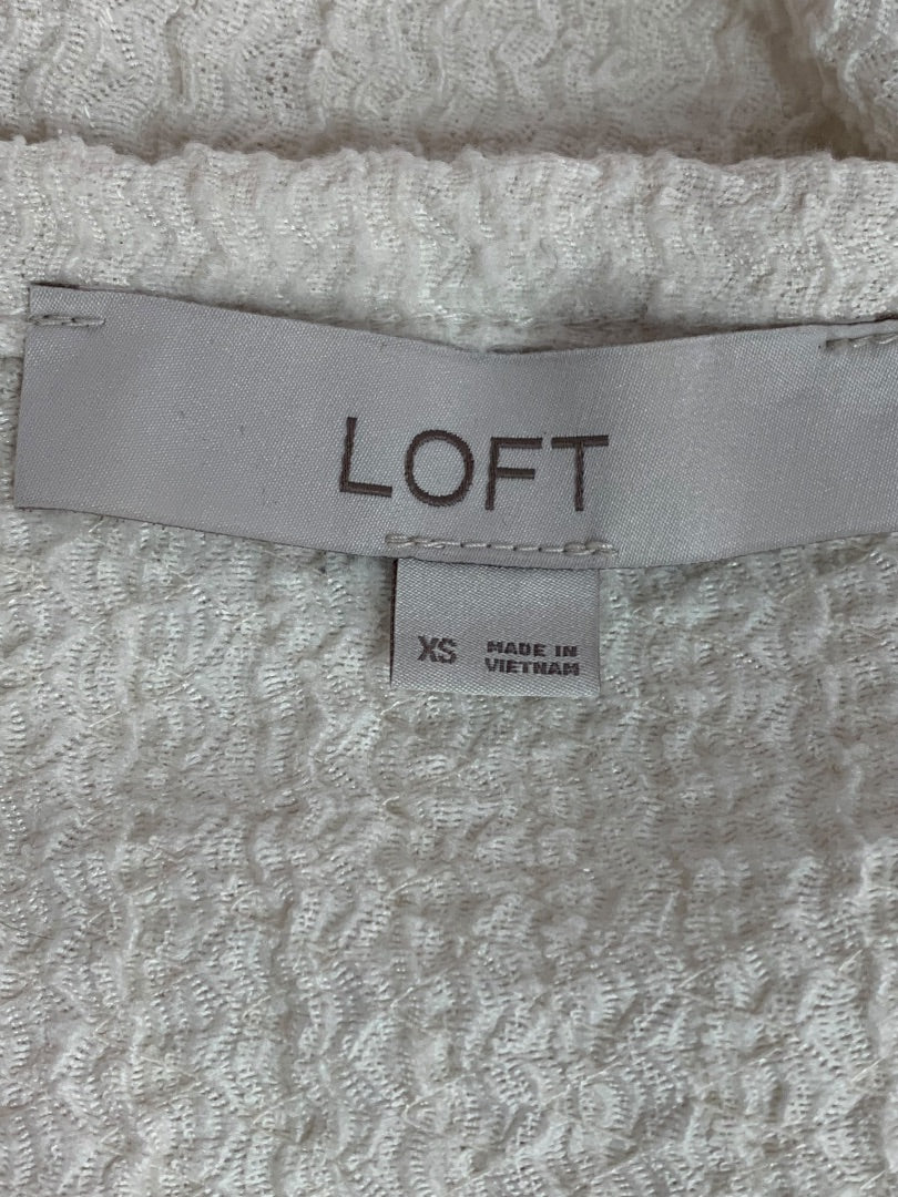 XS Loft Womens Ivory Pucker Stretch Long Sleeve Pullover Shirt Top Oversize