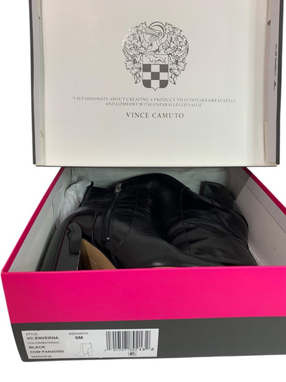 Size 6 Vince Camuto Womens Black Leather Booties 4 Inch Block Heel Enverna