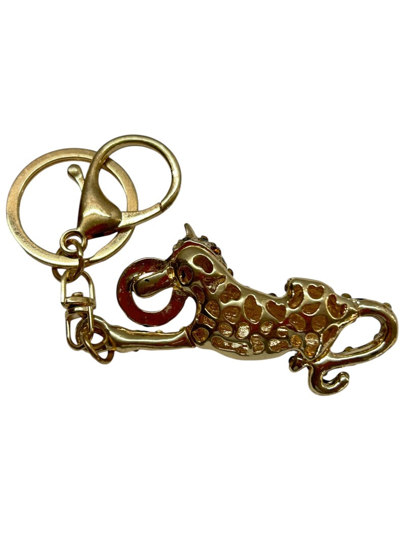 Goldtone Effy Panther Keychain Keyring Bag Clip Rhinestones 5"