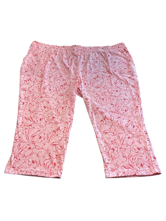 5X Any Body Elastic Waist Floral Knit Pants Pockets Pink Womens New