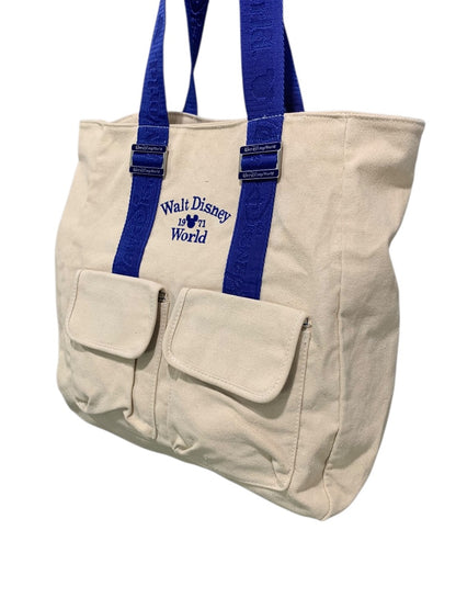 Walt Disney World Canvas Tote Blue Straps Pockets Magnetic Snap