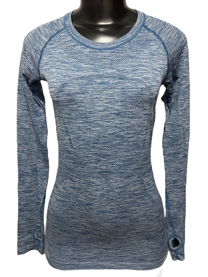 XS Lululemon Athletica Run Head Up Heart Out Womens Long Sleeve Top Blue