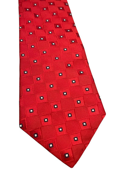 Tommy Hilfiger 100% Silk Classic Block Pattern Tie Red Mens Necktie 58"