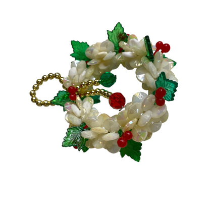 Vintage Beaded Handmade Ornament Holiday Wreath 2"Diameter