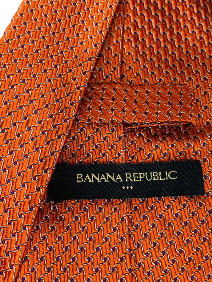 Banana Republic Mens Woven Silk Necktie Tie Orange Black 3.75" Width 58" Length