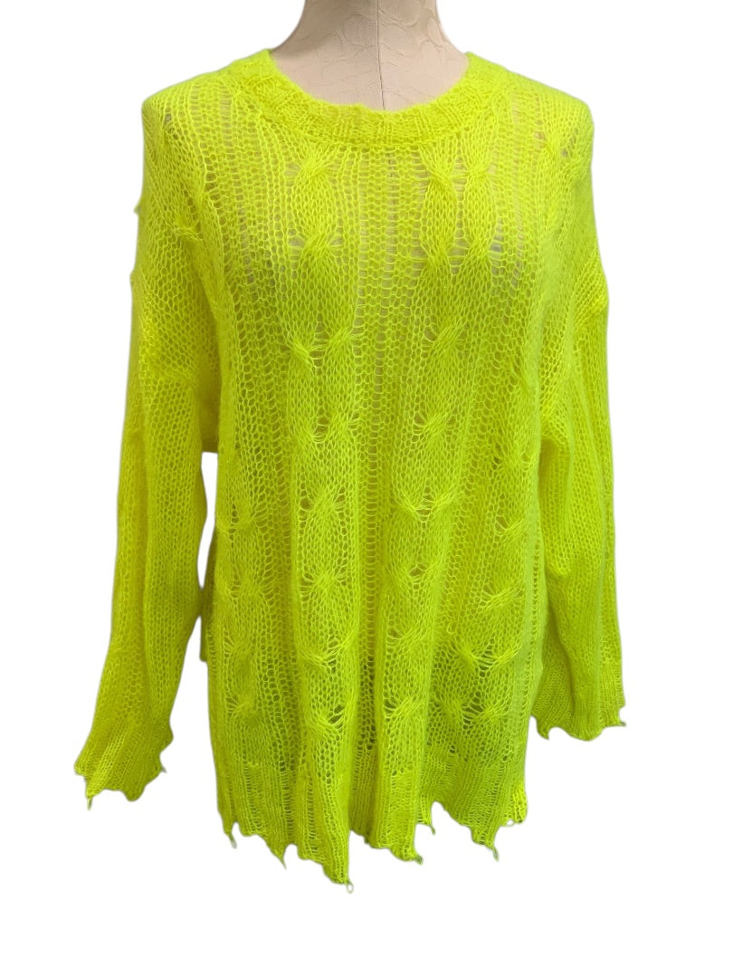 Medium Anthropologie The Posey Stitchy Womens Distressed Neon Sweater
