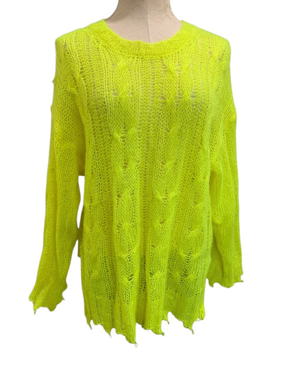 Medium Anthropologie The Posey Stitchy Womens Distressed Neon Sweater