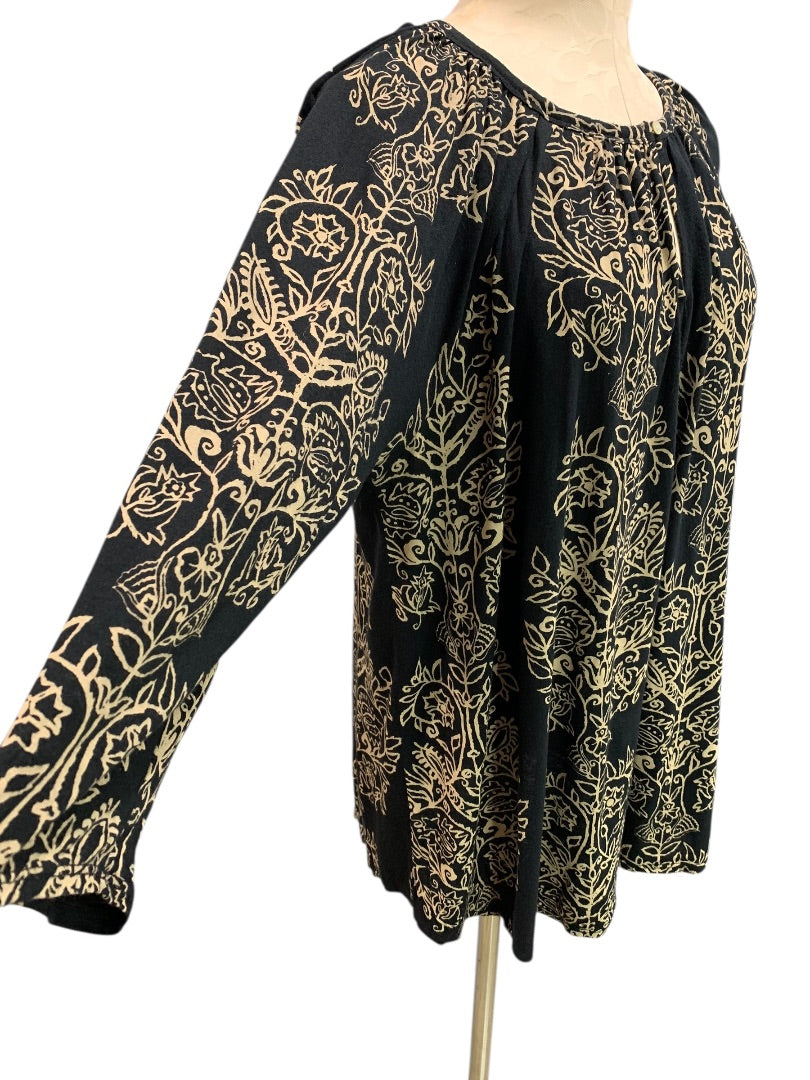 1X Lucky Brand Black Tan Print Womens Tunic Top Boho Top