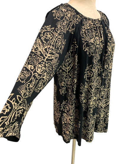 1X Lucky Brand Black Tan Print Womens Tunic Top Boho Top