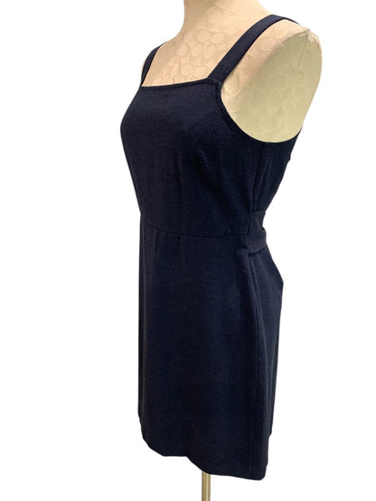 Size 4P Loft Navy Blue Belted Dress Sleeveless Back Zip Linen Blend