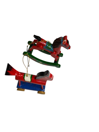 Vintage Wooden Christmas Holiday Ornaments Rocking Horses 3"