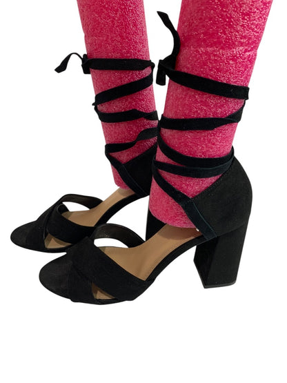 Size 5.5 Loft Womens Lace Up Black Faux Suede 3.5" Heels Shoes