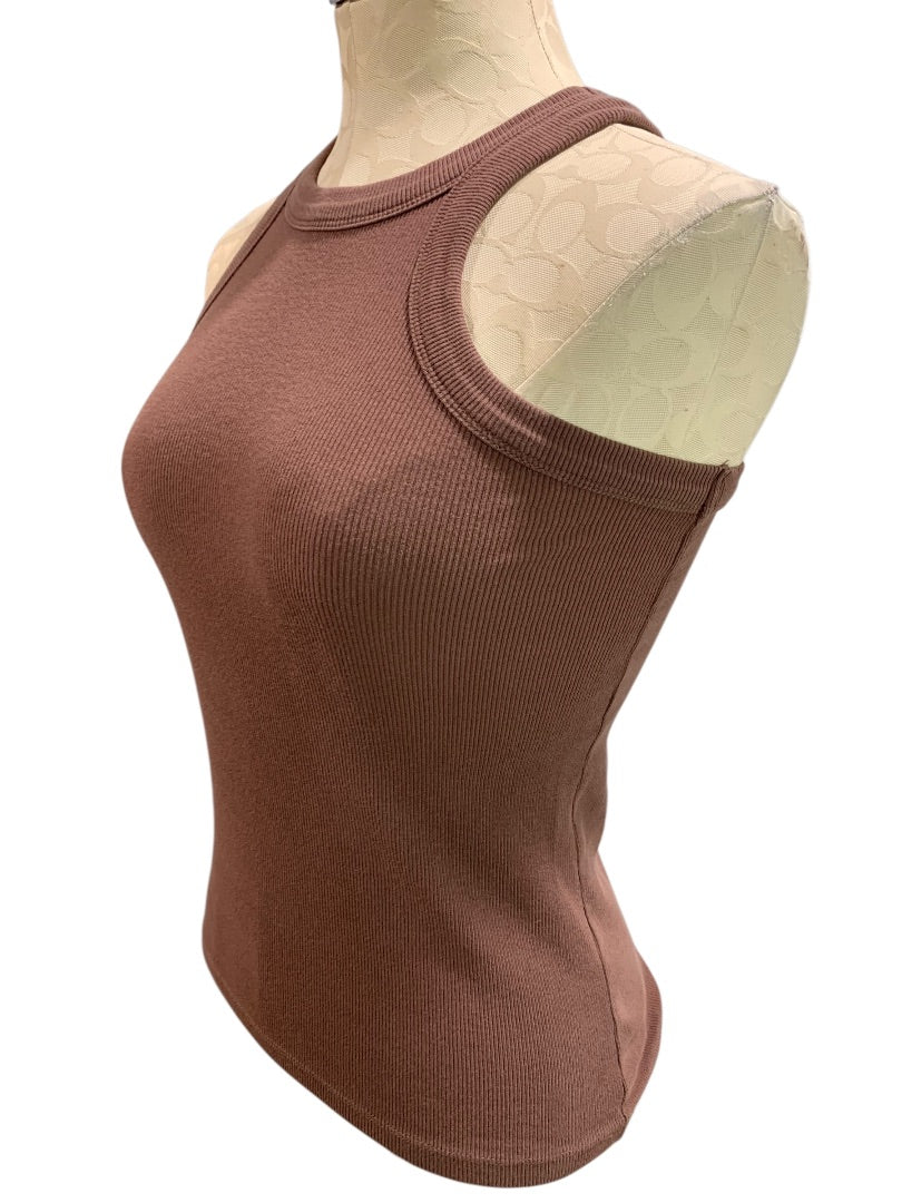 Small Loft Womens Ribbed Brown Tank Top Shirt