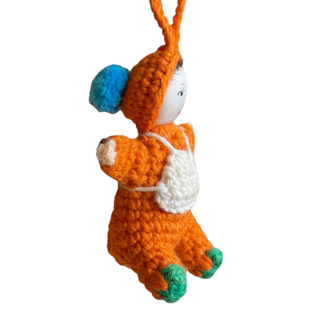 Vintage Amigurumi Japanese Crochet Baby Doll 2" Silk Face Orange