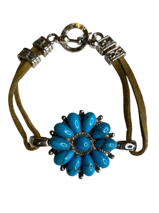 Faux Turquoise Southwestern Style Floral Toggle Clasp Bracelet
