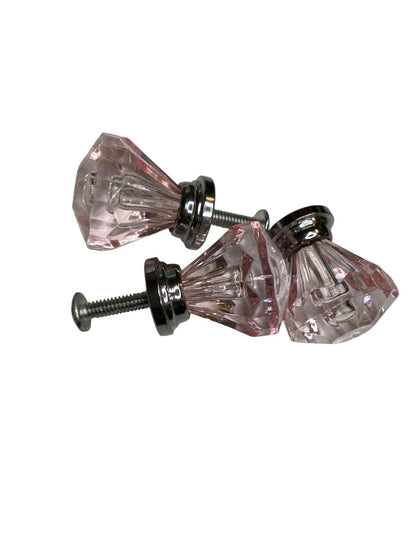 Set of 3 Pink and Silvertone Crystal Knobs Drawer Pulls 25mm 1" New