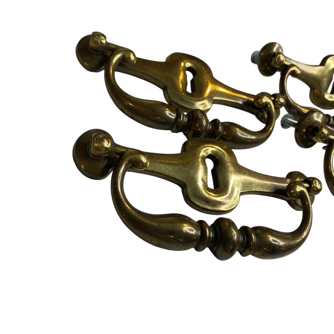 1970s Set of 4  Drawer Pulls 4.25" with 5" Plate Keeler Brass