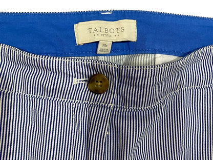 Size 14P Talbots Petite Womens Pinstripe Summer Chino Pants Blue White