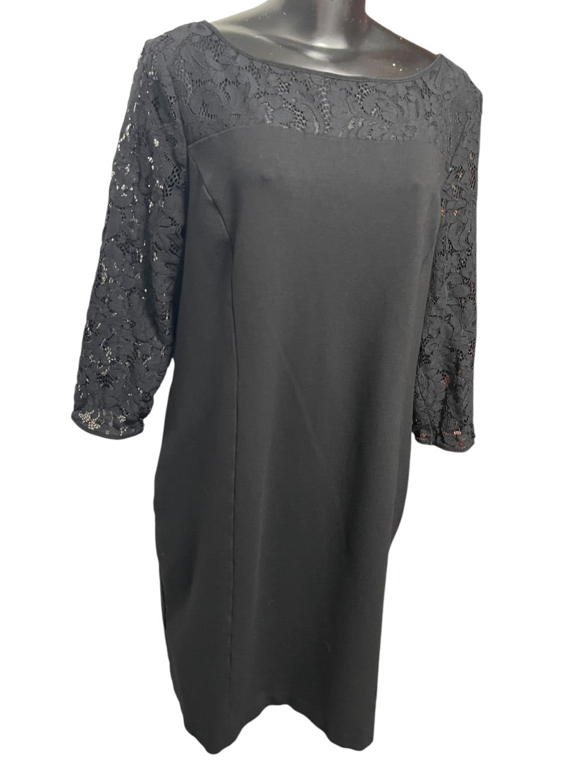 Size 16 Talbots Lace 3/4 Sleeve Back Zipper Dress Black