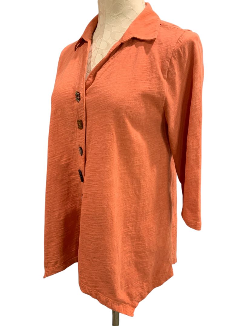 Medium Petite Soft Surroundings Jeweled Button Up Knit Shirt Top Womens