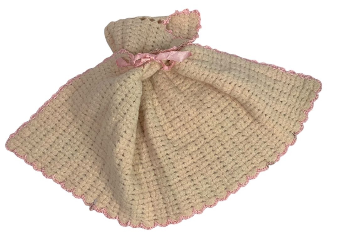 Vintage Wool Knit Cape Hooded for Baby Doll 10.5" Length Pink