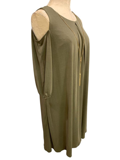 Small Luxology Olive Green New Shift Dress Cold Shoulder Detachable Necklace