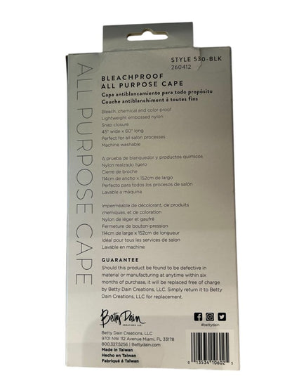Betty Dain Hair Salon Cape Bleachproof All Purpose Styling Cape Black