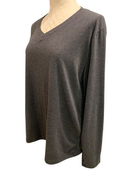 Size XXL Womens Long Sleeve Charcoal Gray V-Neck Tshirt