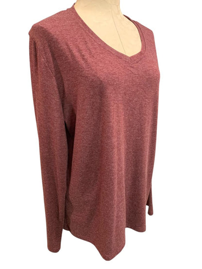Size XXL Womens Long Sleeve V-Neck Tshirt Burgundy Heathered