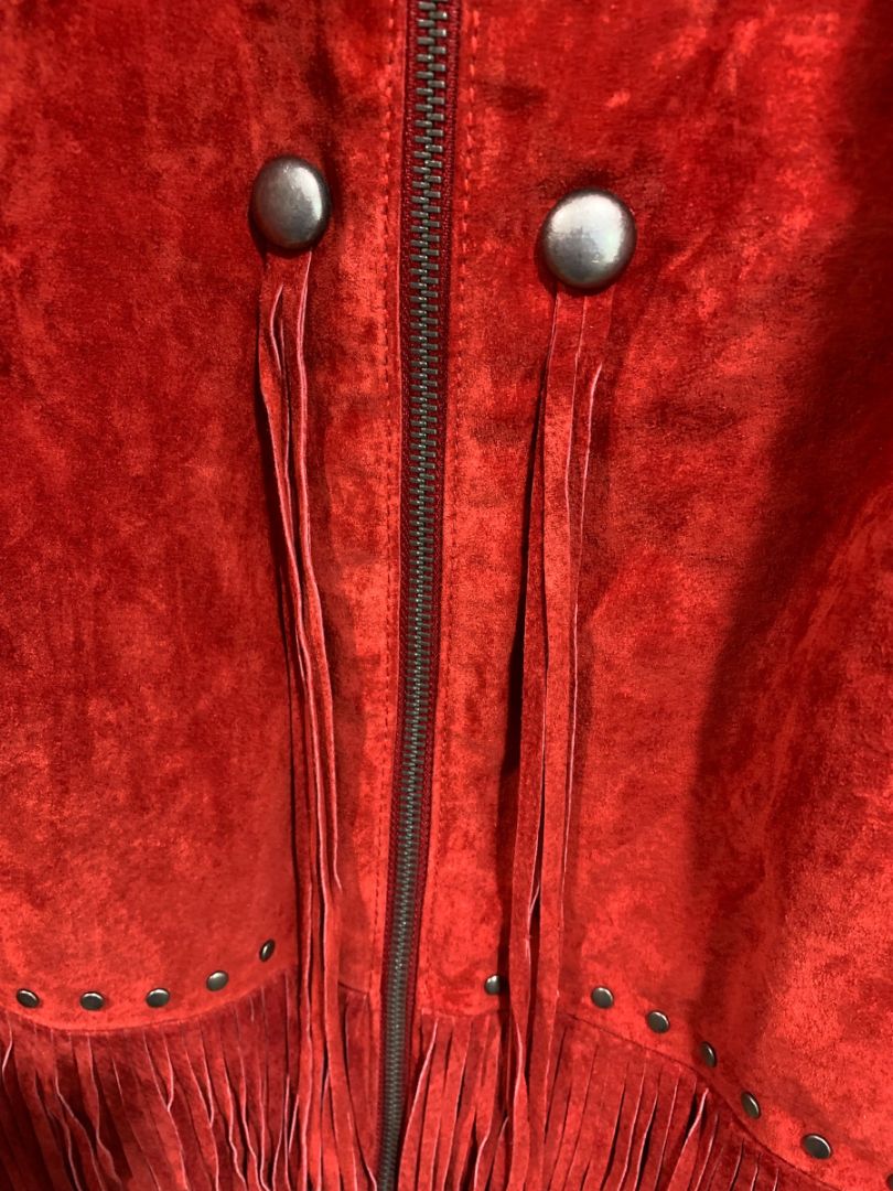 Size 3X Midnight Velvet Womens Red Suede Western Jacket Fringe New