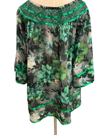 Size 3X Angel Heart Boutique Womens Green Sheer Off Shoulder Blouse