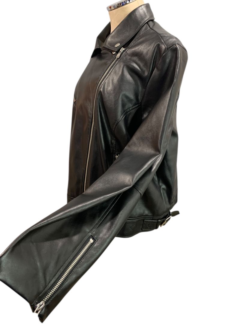 Size 2X Nine West Vegan Leather Womens Moto Style Jacket Black