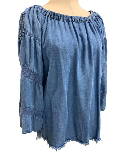 Size Large Ali Miles Womens Boho Shirt Embroidered Soft Off Shoulder