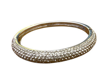 Christian Dior Silvertone Hinged Bangle Bracelet Crystal Pave Hallmarked