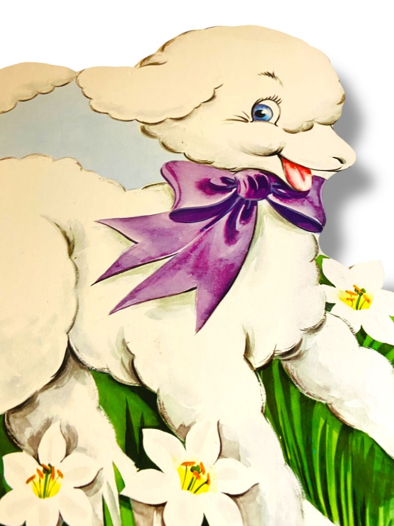 Vintage Spring Lamb Diecut Daffodils 17" Cute Retro Easter