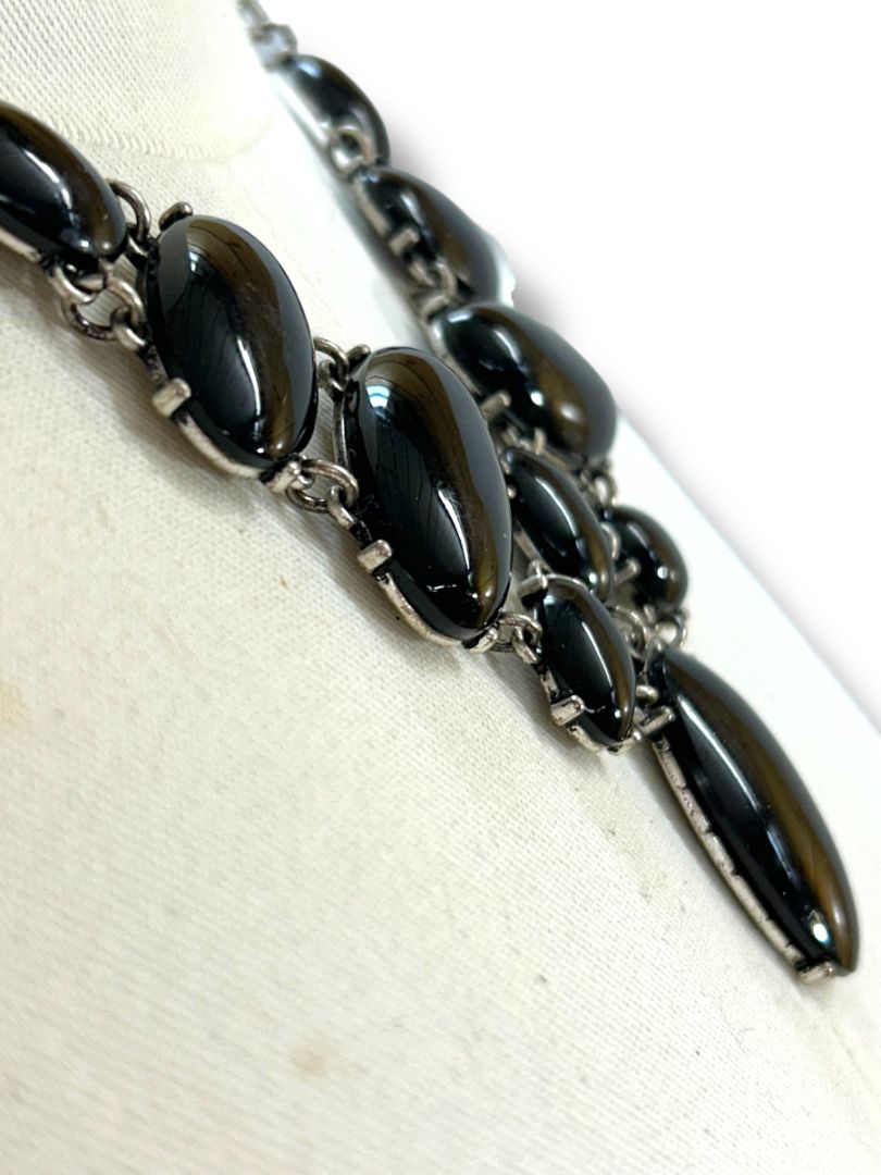 Silvertone and Black Drop Statement Necklace 18"-21"