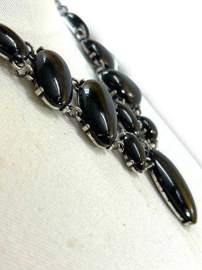 Silvertone and Black Drop Statement Necklace 18"-21"