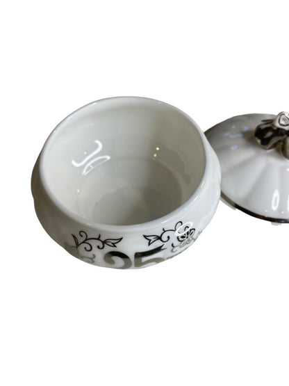 Vintage Enesco Bone China 25th Anniversary Trinket Jar Maruri Masterpiece