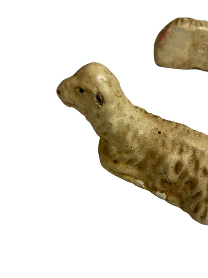 Vintage Three Sheep Hollow Plaster Nativity Figurine Western Germany 1.5" High