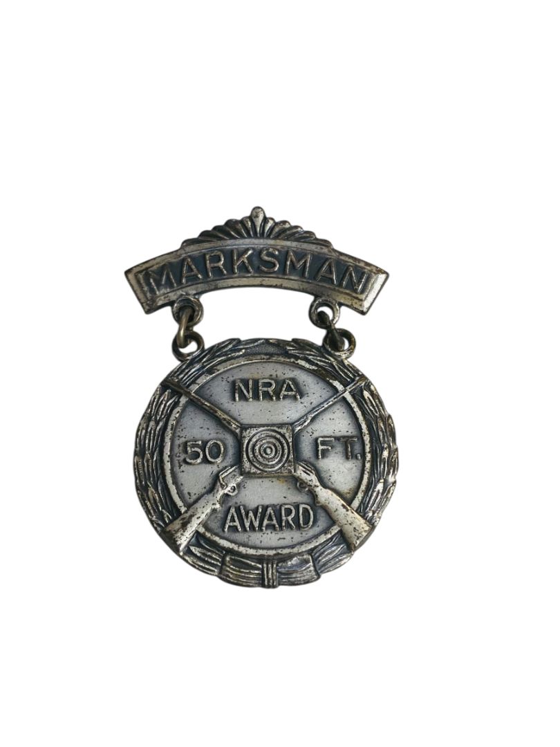 Vintage NRA Marksman 50ft Award Pin Badge Medal 1.9" Silvertone Blackinton