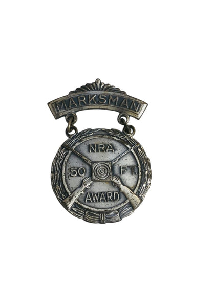 Vintage NRA Marksman 50ft Award Pin Badge Medal 1.9" Silvertone Blackinton