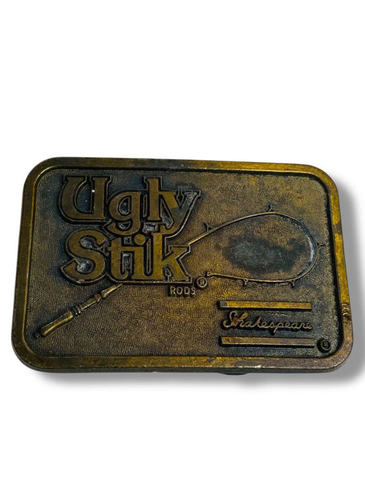 Vintage RJ Roberts Belt Buckle Ugly Stik Rods Shakespeare Fishing