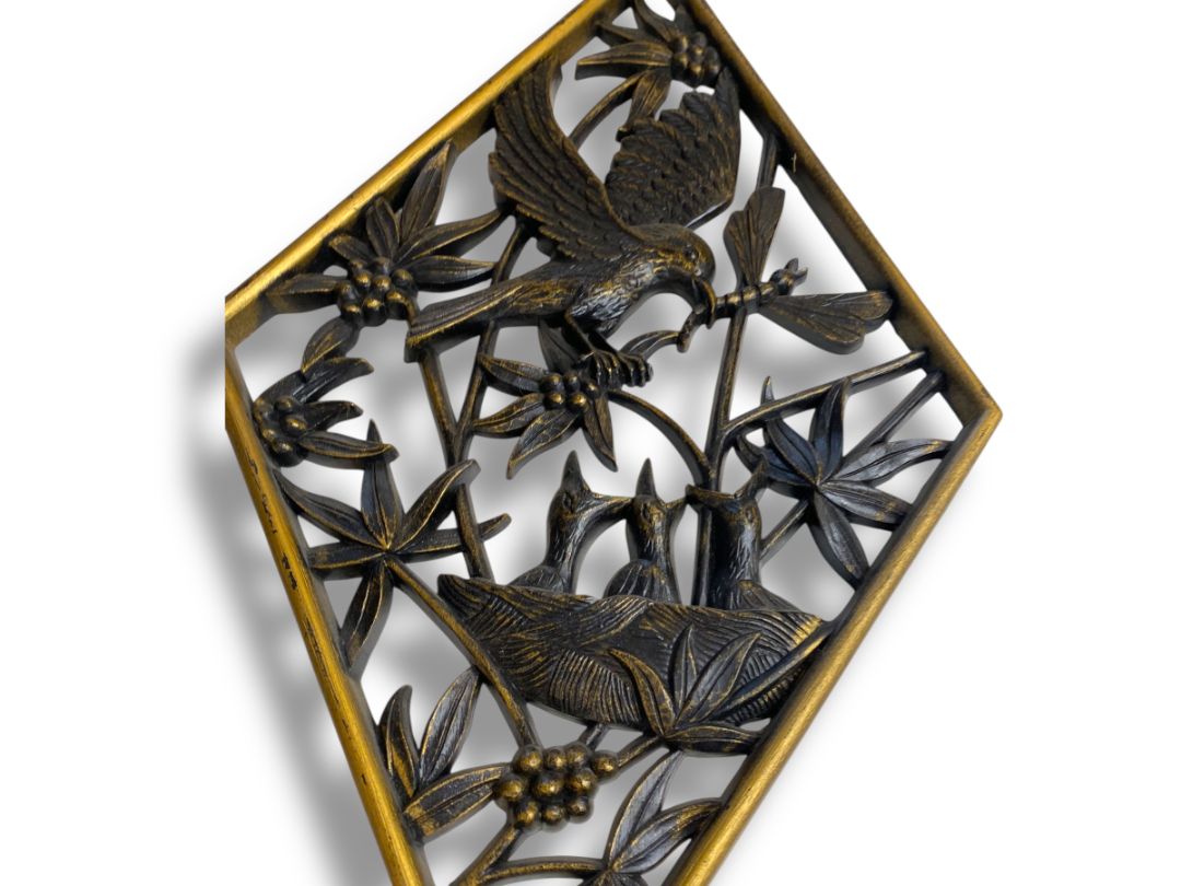 1970s Burwood Homco Wall Plaque Baby Birds Nest Diamond 16.75"h x 10.25"