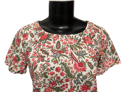 XS Madewell Floral Cotton Short Sleeve Pullover Petal Back Blouse